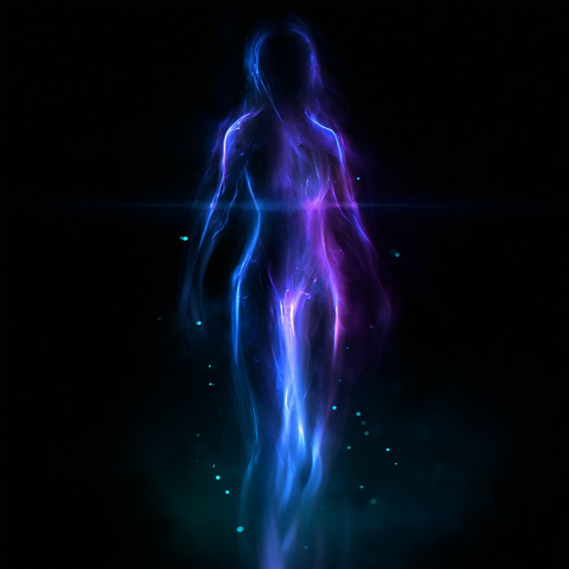 AI-generated placeholder image: stand-in art of Vera as a humanoid figure of blue and violet light